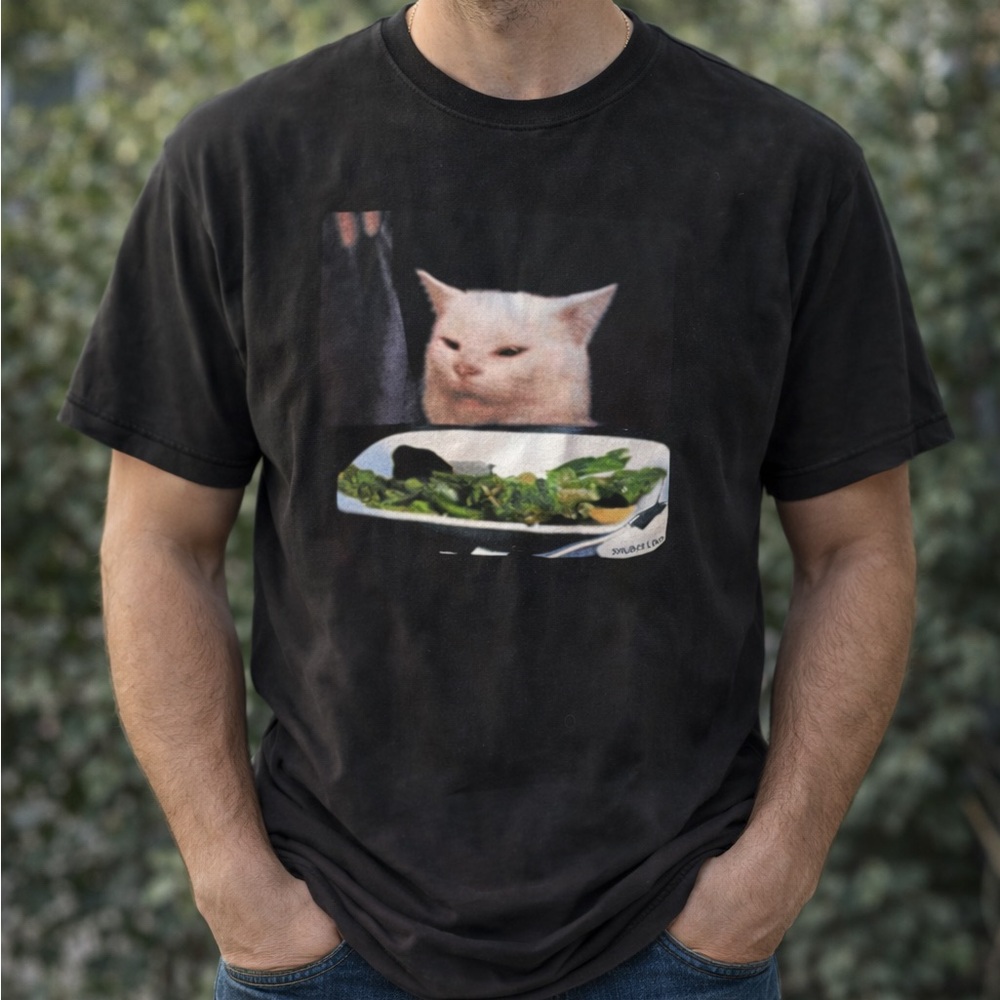Black Smudge Lord Meme Tshirt Vital Lady Yelling at Cat Design